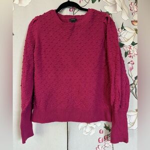Bobble Popcorn Textured Fuchsia Puff Sleeve Sweater